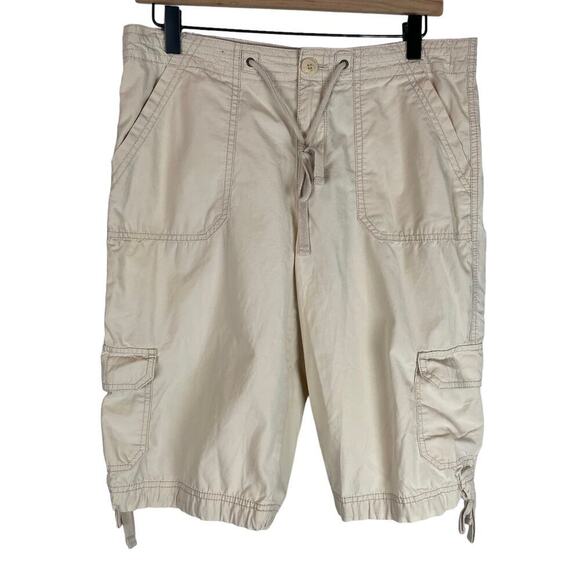 Y2K Izod light khaki long cargo shorts tie detail - Picture 1 of 8